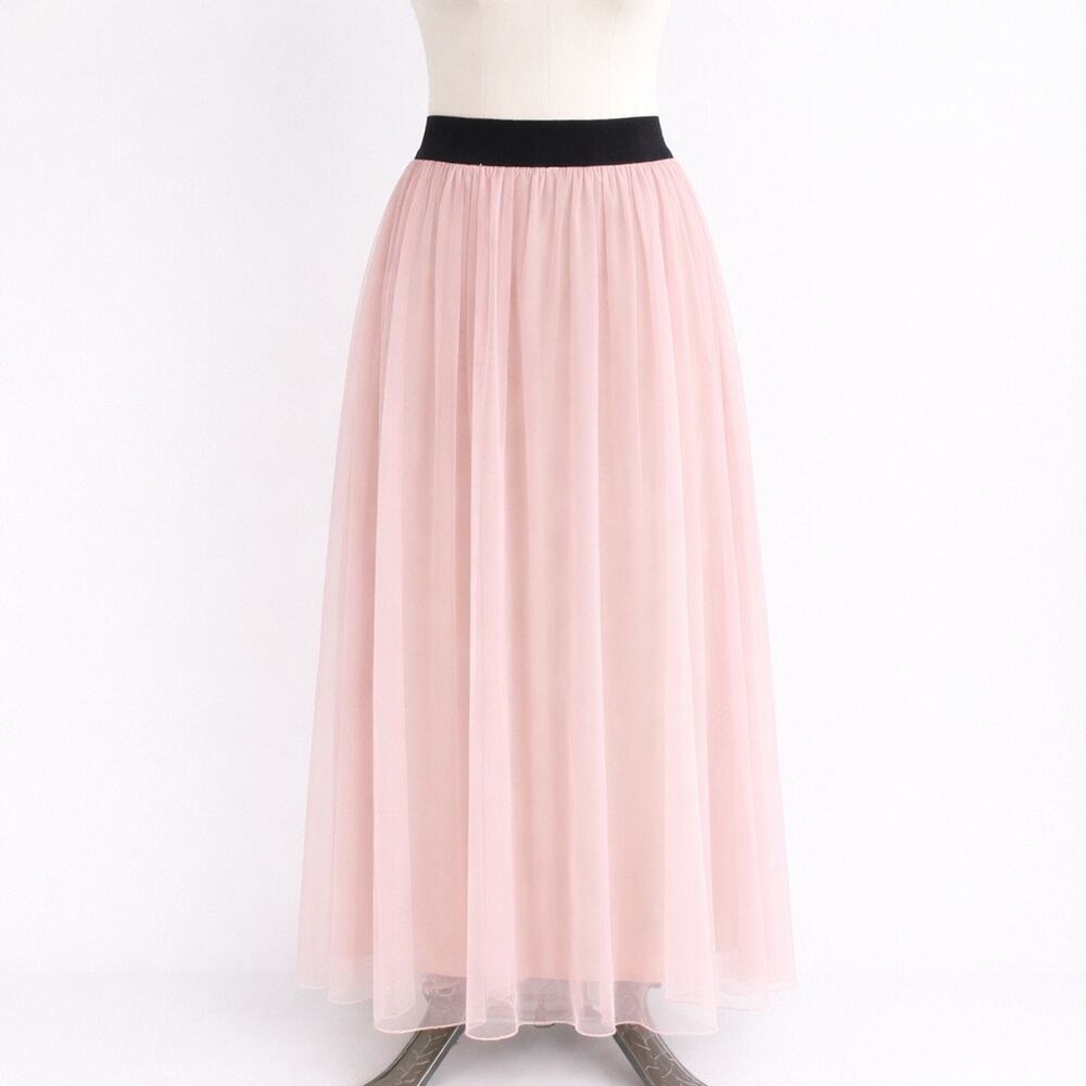 NWT Sense Blush Pink Tulle Maxi Skirt Mesh Layered Balletcore Small